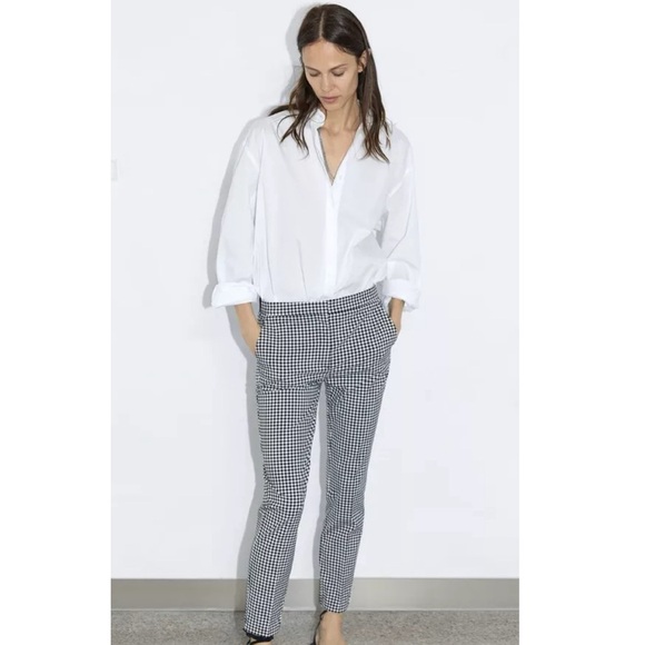 ZARA Black White High-Rise Check Gingham Print Straight Leg Preppy